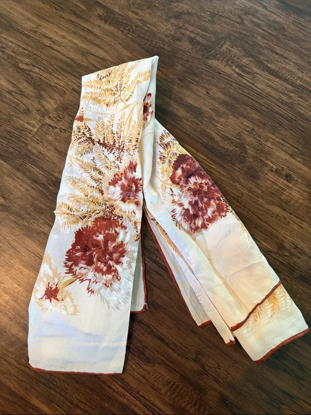 Vintage Floral Printed Square scarf- Cream with Brown Floral Accents
